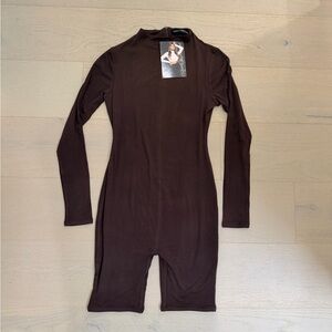 Naked Wardrobe Brown Long Sleeve Romper